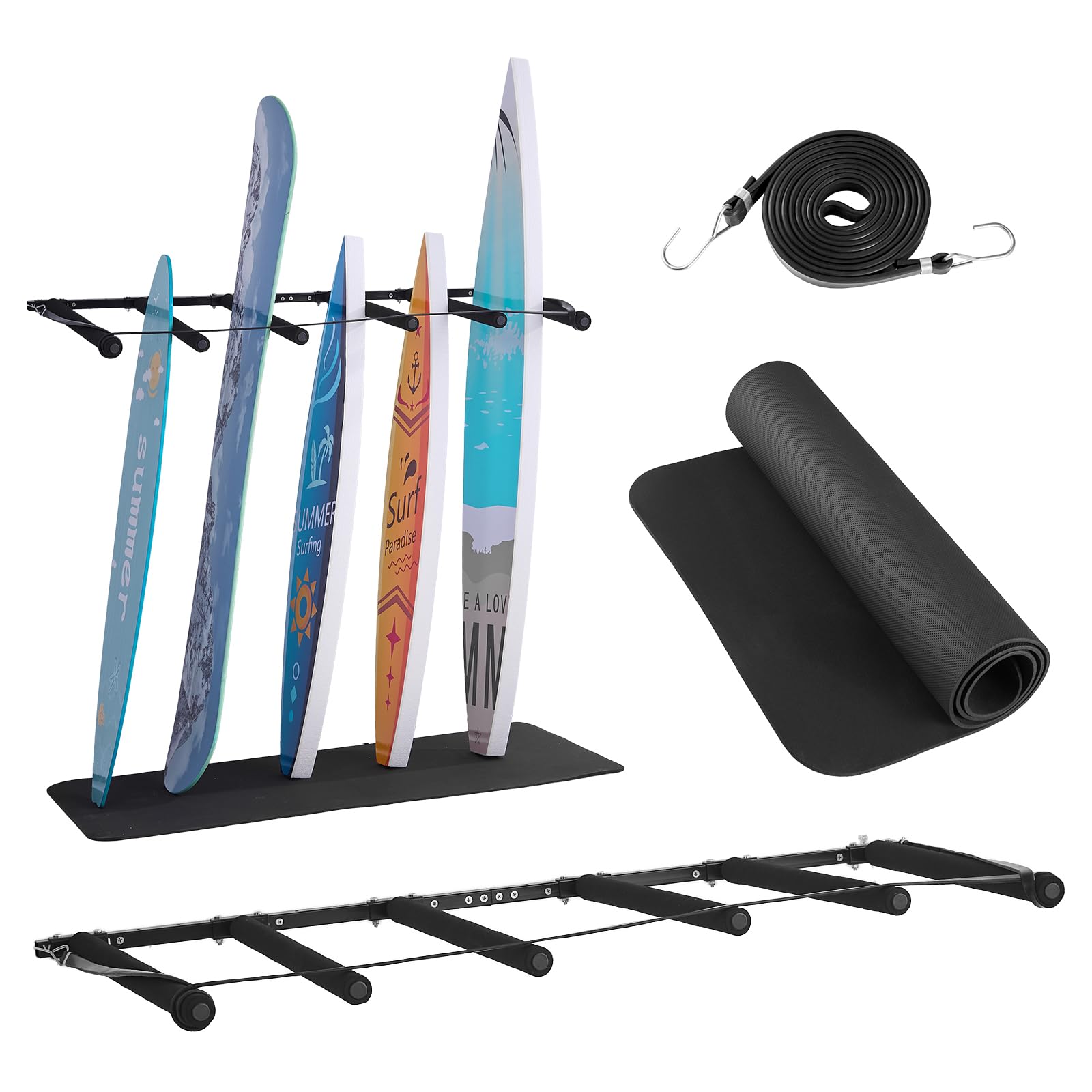 VEVOR Surfboard Wall Mount, 5 Tiers Vertical Surfboard Rack for Storage and Display, Adjustable Metal Board Stand Organizer with