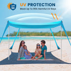 Beach Tent Sun Shelter - 10 X 10 Ft Beach Canopy Upf50+ Uv Protection With Sandbags, Poles, Grond Pegs And Anti-Wind Ropes For C