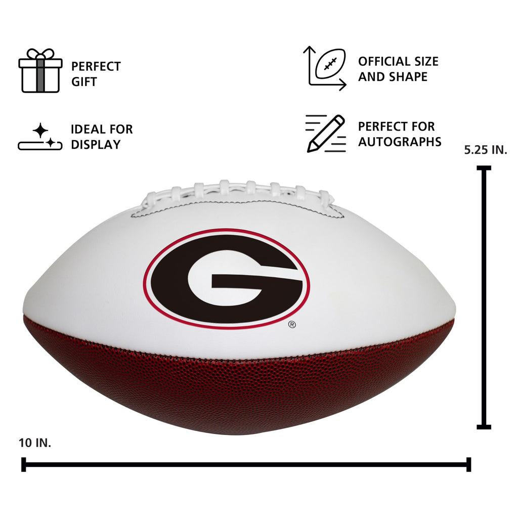 Logo Brands NCAA Georgia Bulldogs Official Size Autograph Football -Smooth White Panel for Signatures, Display, or Collecting NC