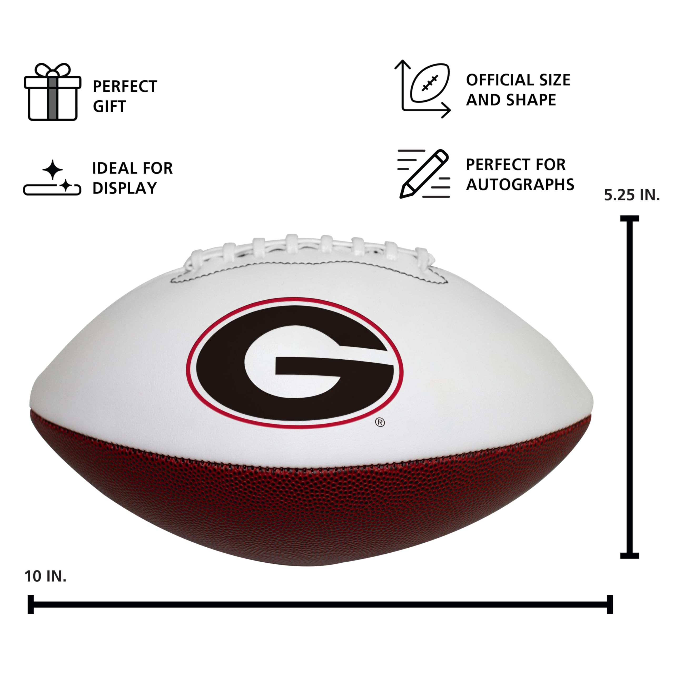 Logo Brands NCAA Georgia Bulldogs Official Size Autograph Football -Smooth White Panel for Signatures, Display, or Collecting NC