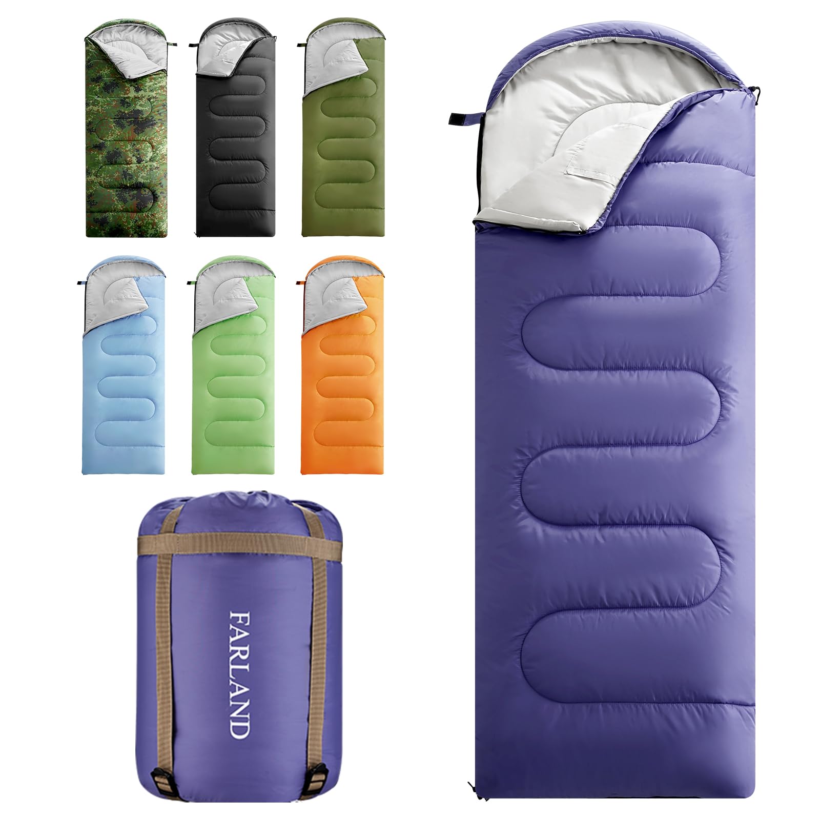 FARLAND Sleeping Bags for Adults, 3 Season Warm & Cool Weather, Lightweight Camping Sleeping Bag for Kids Family Camping Essenti
