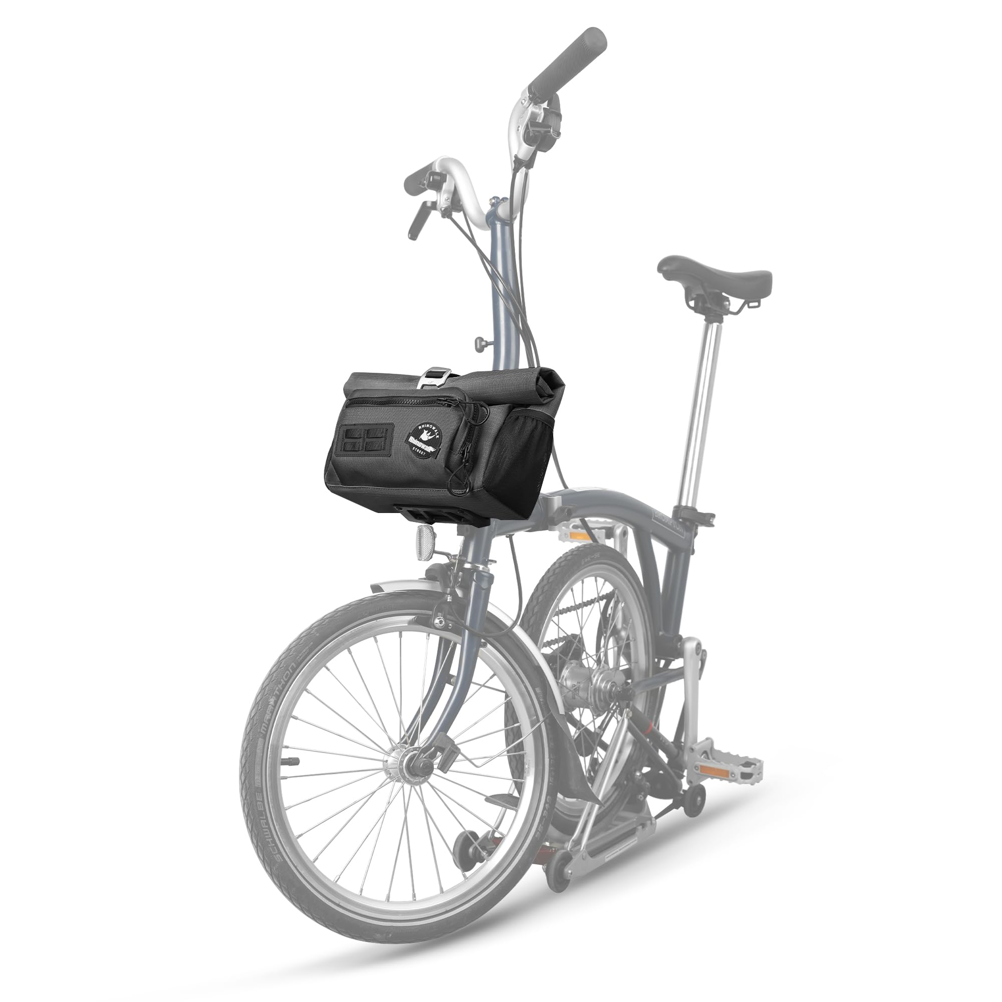 Rhinowalk Urban Cycling Front Bag for Brompton, 4L Roll-Top Bike Front Bag with Quick-Release Mount, Convertible Shoulder Bag, B