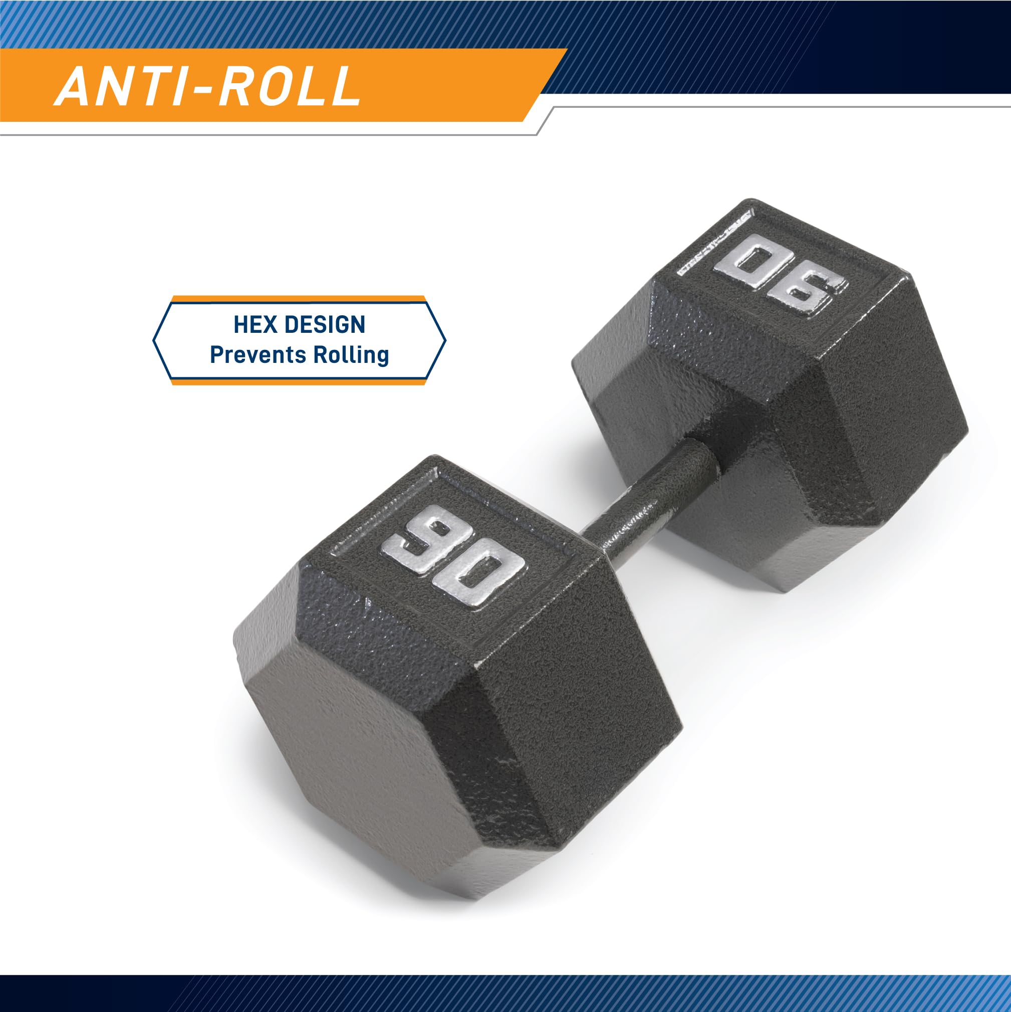 Marcy 90lb Cast Iron Hex Dumbbell, Single, IV-2090, Black, 90lbs