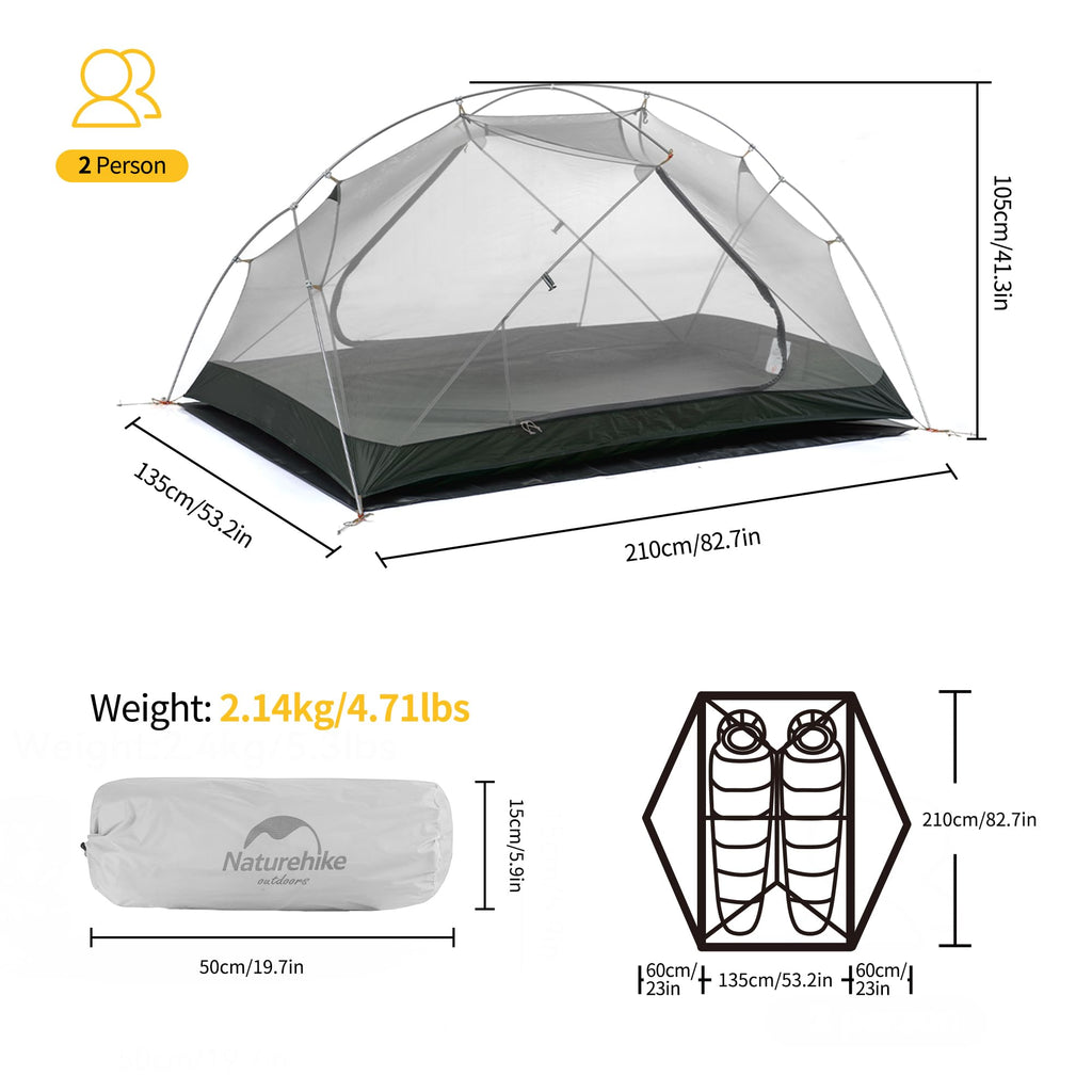 Naturehike Mongar 2 Person Backpacking Tent 3 Season Camping Tent Ultralight Double Layer Free Standing Tent For Camping Hiking