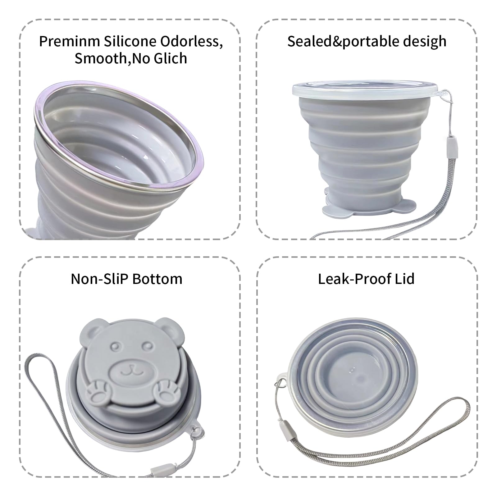Collapsible Cups, Silicone Collapsible Travel Cup, Expandable Folding Camping Drinking Cup With Lids Reusable Small Portable Mug