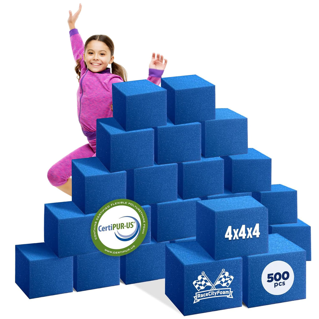 Isellfoam Foam Pit Cubes/Blocks 500 Pcs. (Blue) 4''X4''X4'' Flame Retardant Foam Blocks For Gymnastics, Freerunning And Parkour