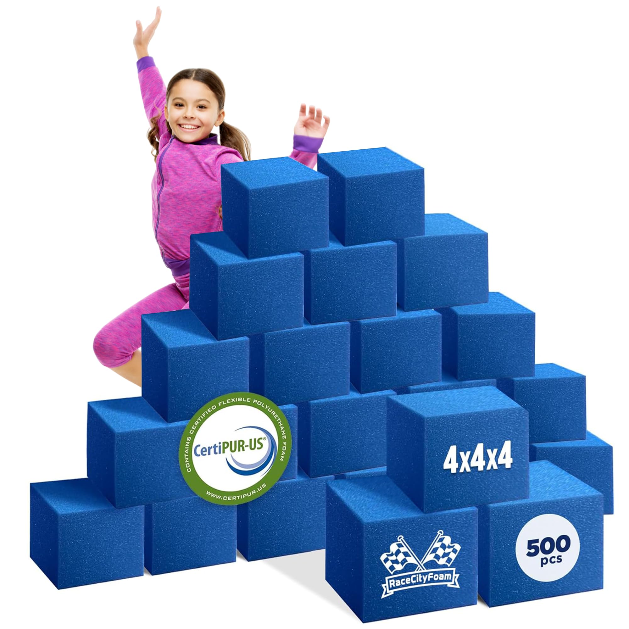 Isellfoam Foam Pit Cubes/Blocks 500 Pcs. (Blue) 4''X4''X4'' Flame Retardant Foam Blocks For Gymnastics, Freerunning And Parkour