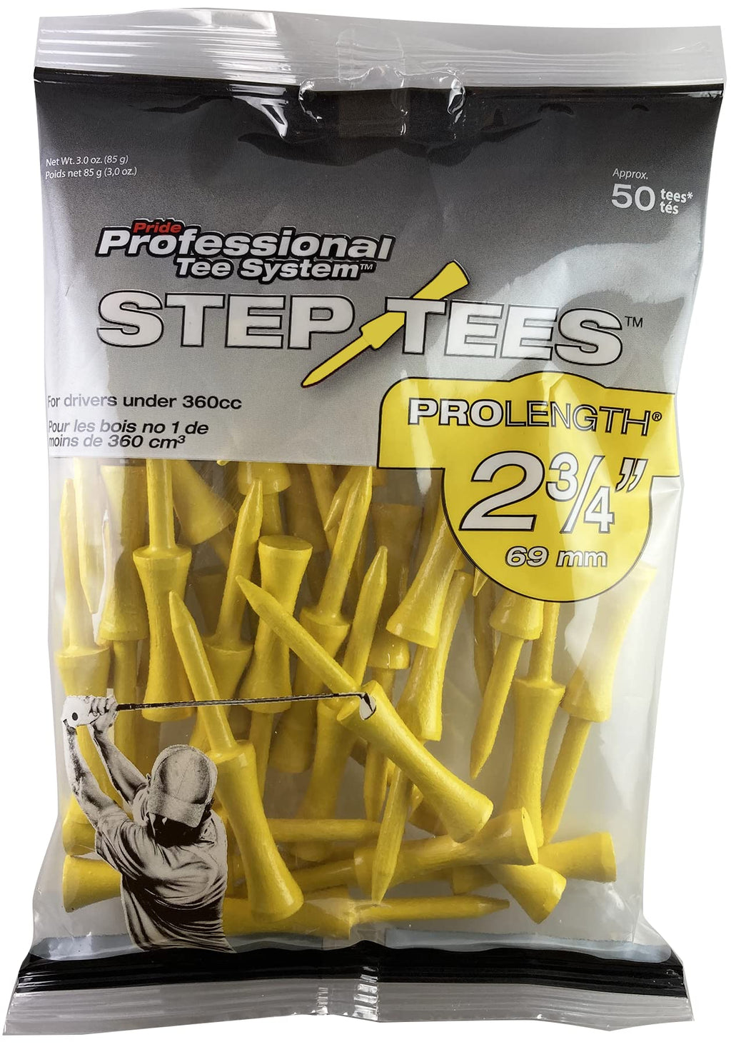 Pride Professional Tee System Two Piece Step Tee, 50 Count, 2-3/4 Inch (Yellow)