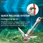 Begrit Kayak Anchor 3.5Lb Folding Marine Anchor Small Boat Anchor For Fishing,Kayak,Paddle Board,Canoe,Jet Ski, With 32.8 Ft Anc