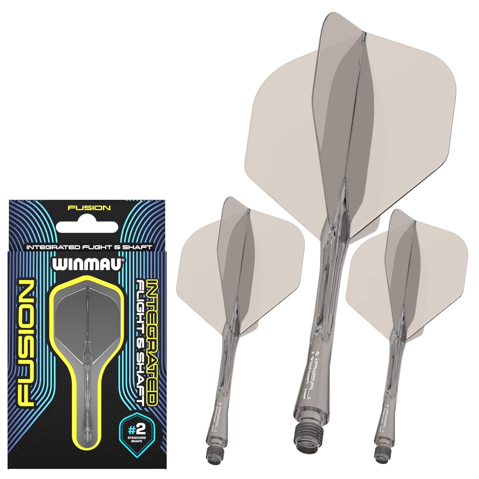 Winmau Darts Fusion Integrated Flight & Shaft System - No.2 Shape & Design - Grey Colour, Medium Length