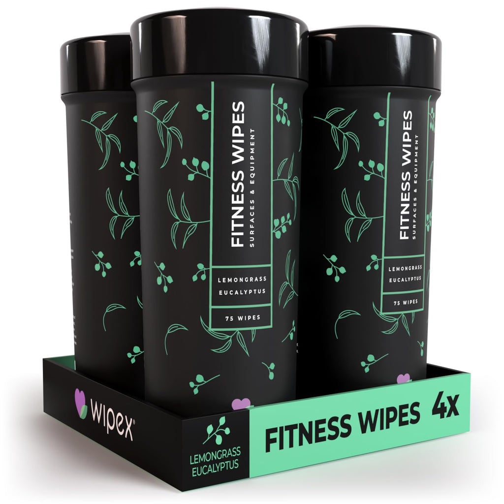 Wipex Natural Wipes For Fitness In Lemongrass & Eucalyptus, Gyms, Yoga, Peloton Cycles, Treadmills And Home, 75 Wipes Per Canist