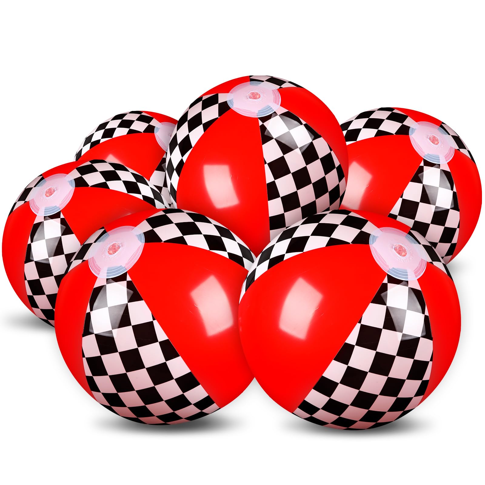 Hollowfly 6 Pack Race Car Beach Ball for Kids 7.87 Bulk Inflatable Black and White Checkered Flag Swimming Pool Ball Toys Summer