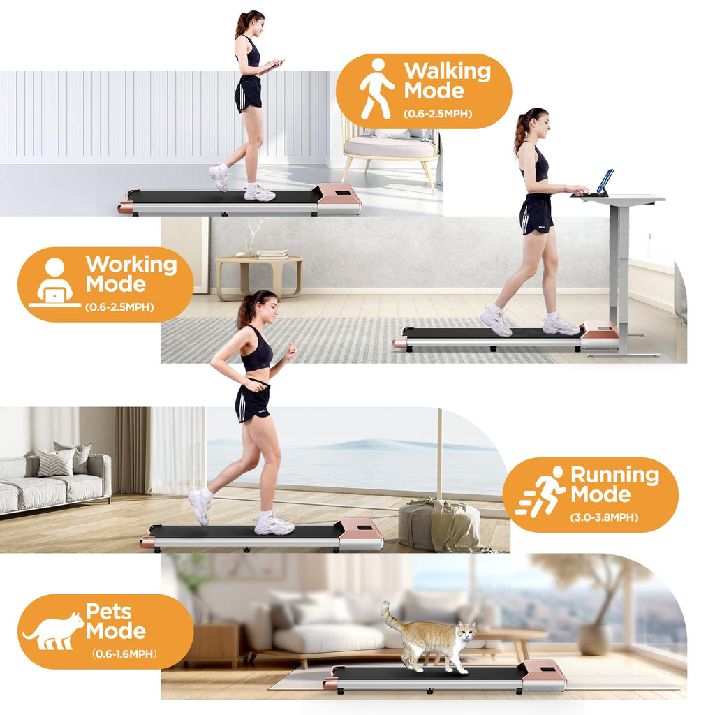 Deerrun Walking Pad, 2025 Smart Under Desk Treadmill, Mini Walk Pads For Home/Office, 2 In 1 Walking Pad Treadmills With Led Dis
