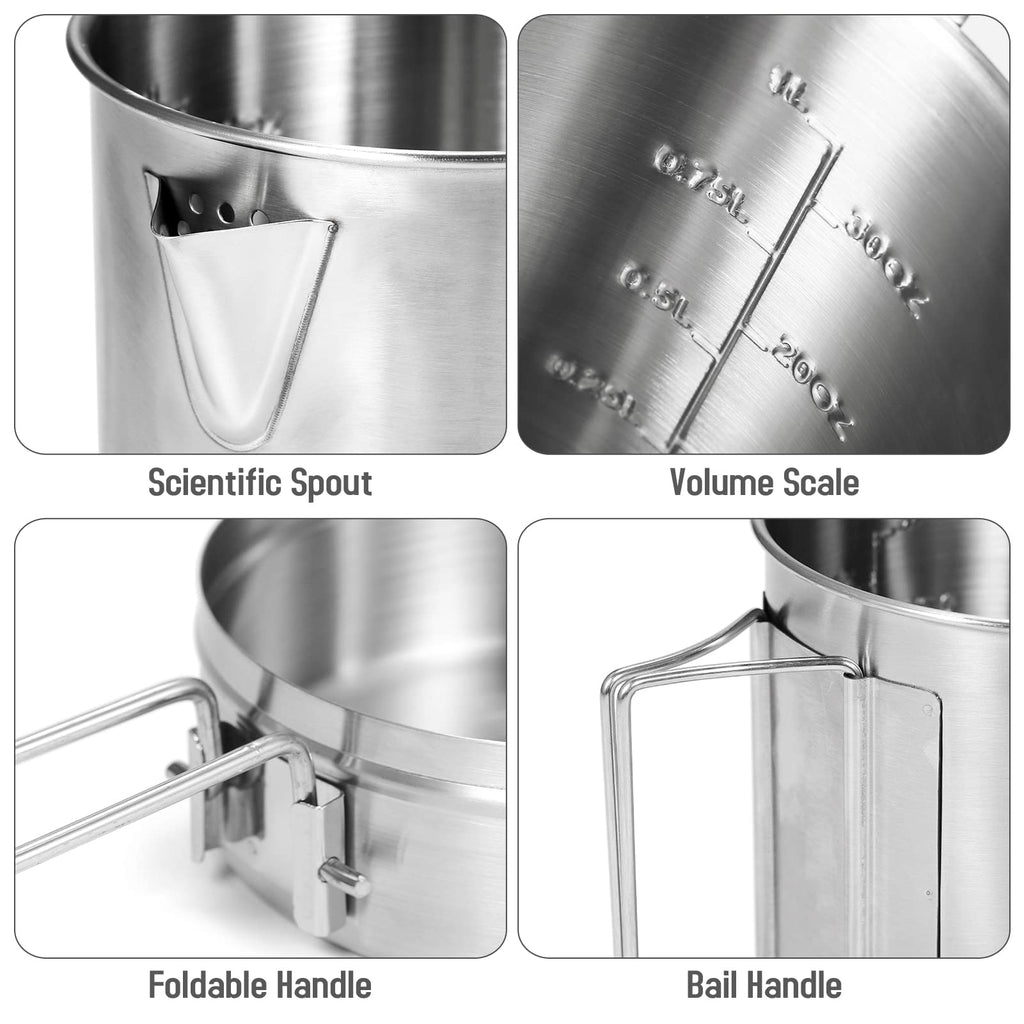 Lixada Camping Pot Stainless Steel Lightweight Kettle Bottle Cup Or Pot With Foldable Handle And Dual Use Cover For Camping Hiki
