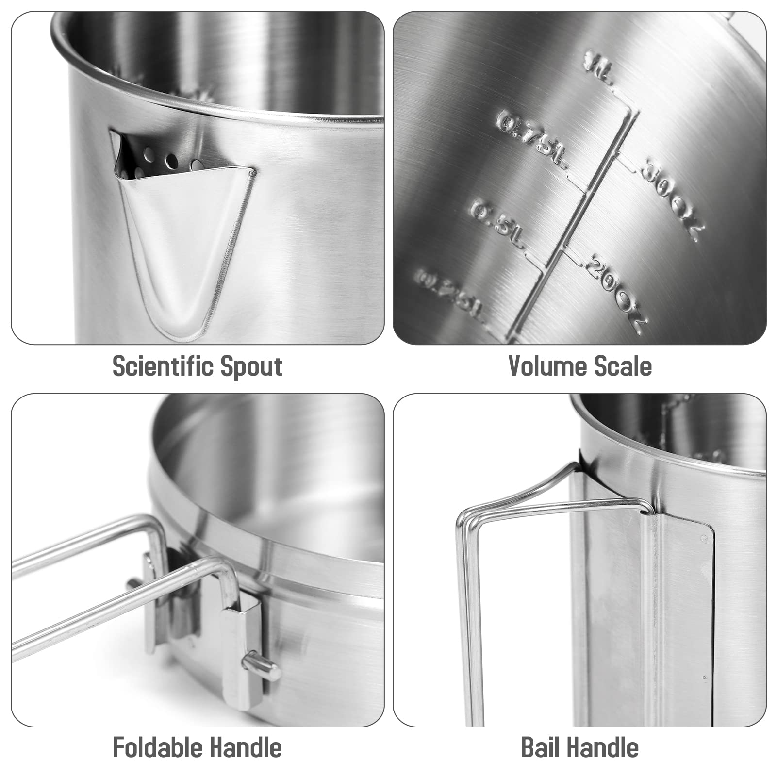 Lixada Camping Pot Stainless Steel Lightweight Kettle Bottle Cup Or Pot With Foldable Handle And Dual Use Cover For Camping Hiki