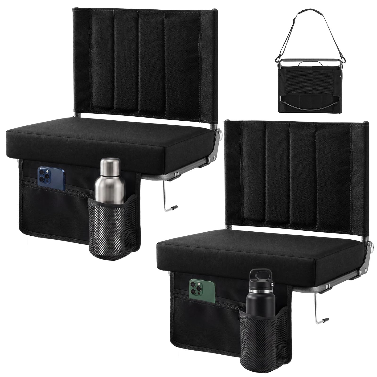 DUMOS Stadium Seats 2 Pack with Back Support, Bleacher Chairs with 3.15 Inch Thick Padded Cushion, Wide Portable Folding Seat fo