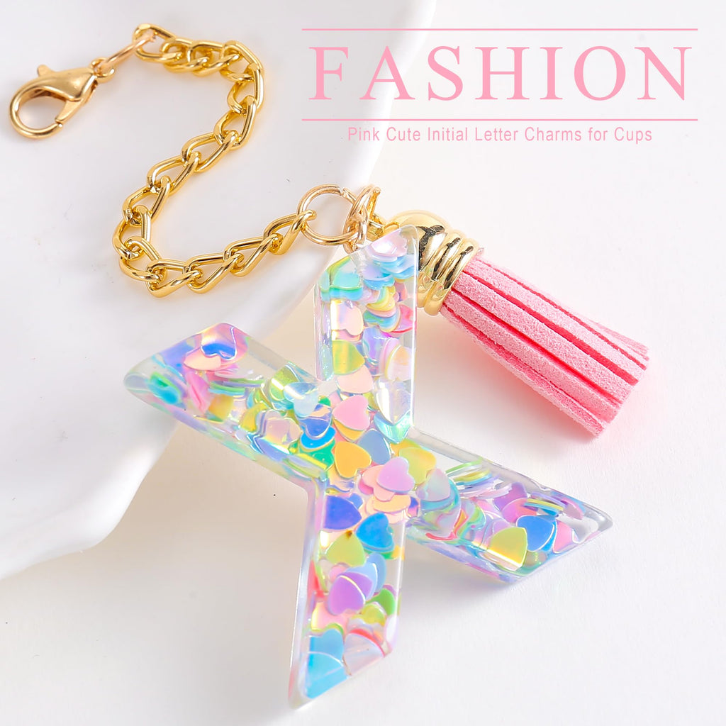 Letter Charm Accessories for Stanley Cup 1 PCS Cute Initial Keychain Handle Charm for Stanley Tumbler for Women Pink Letter X