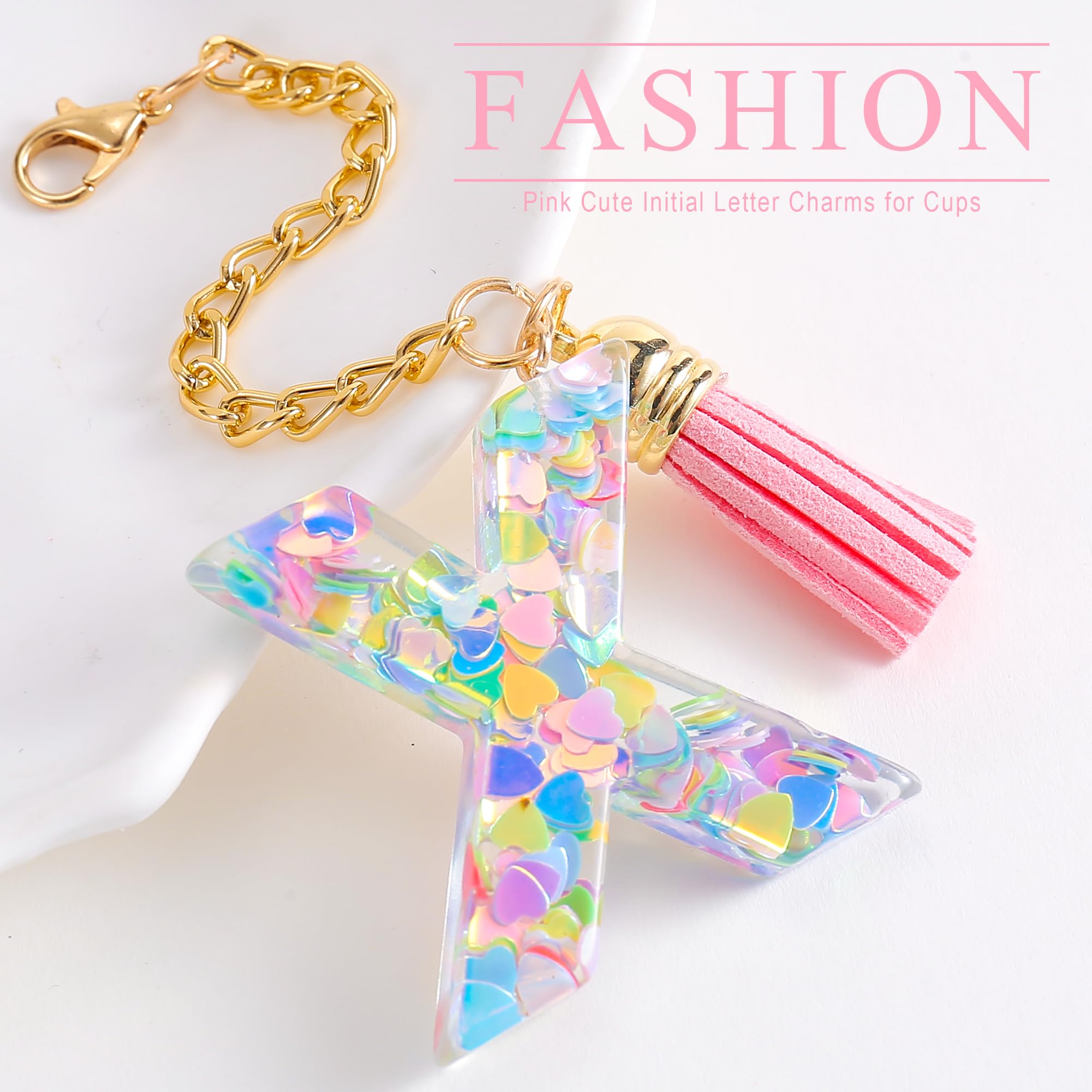 Letter Charm Accessories for Stanley Cup 1 PCS Cute Initial Keychain Handle Charm for Stanley Tumbler for Women Pink Letter X