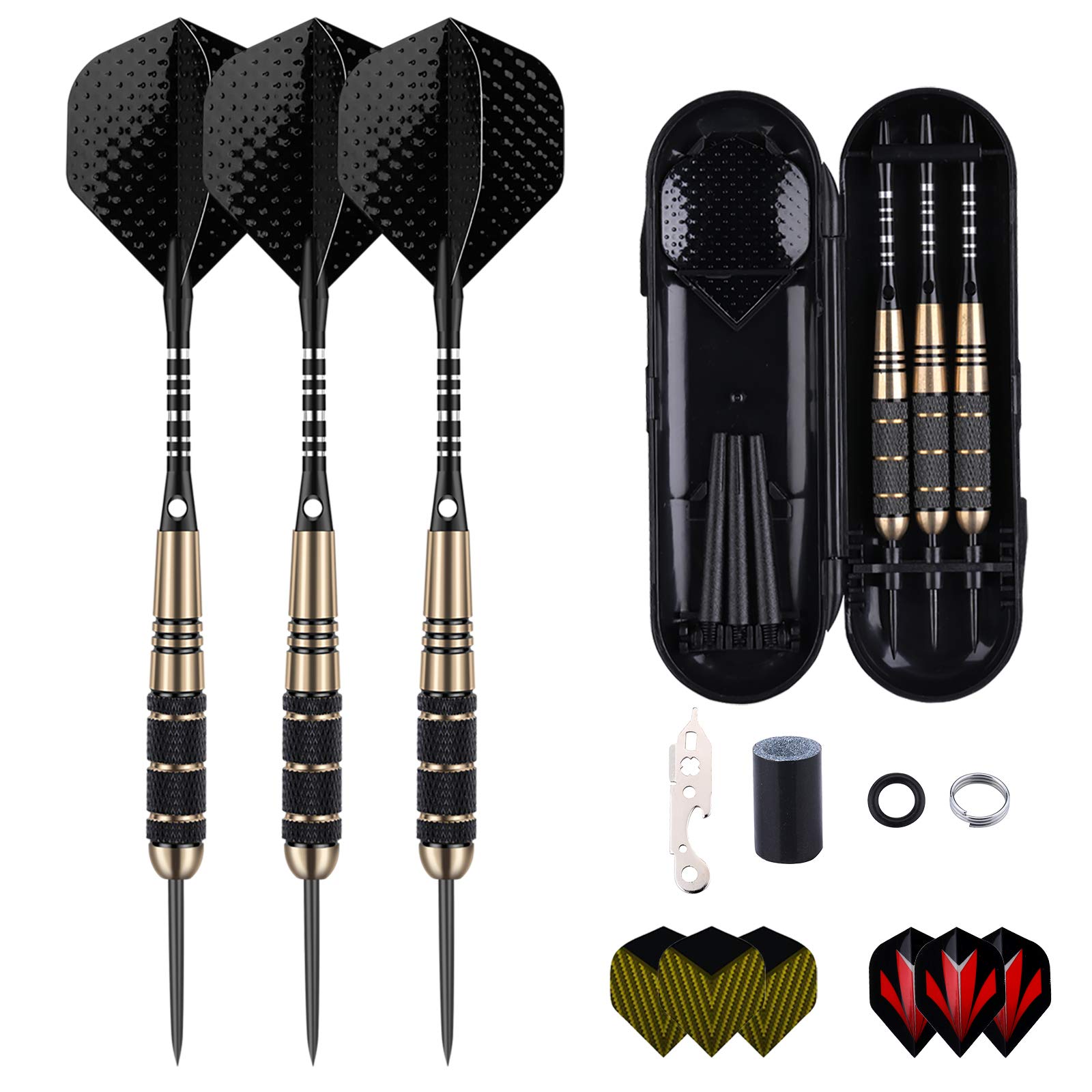 Sanfeng Steel Tip Darts Set For Dartboard, Professional Darts With Metal Tip 24 Grams, Brass Barrel + Black Aluminium Nylon Shaf