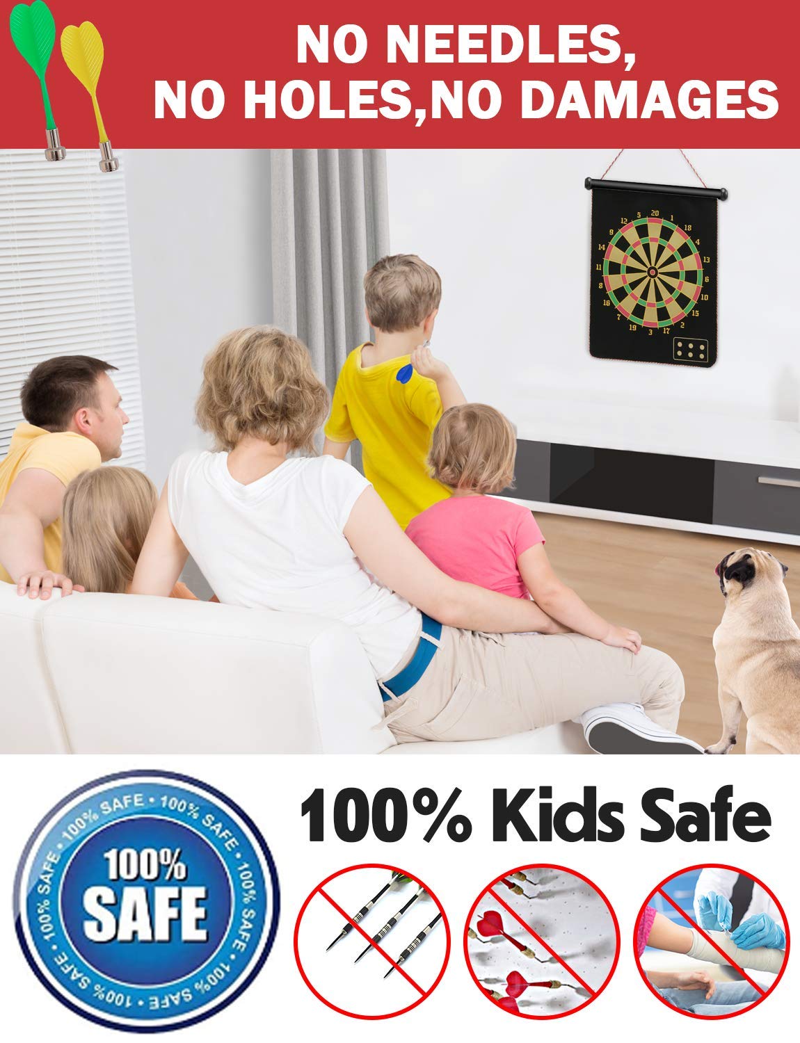 Ranslen Magnetic Dart Board For Kids And Adults, Double Sided Board Games With 15Pcs Magnetic Darts, Boy Gifts Dartboard Toys Gi