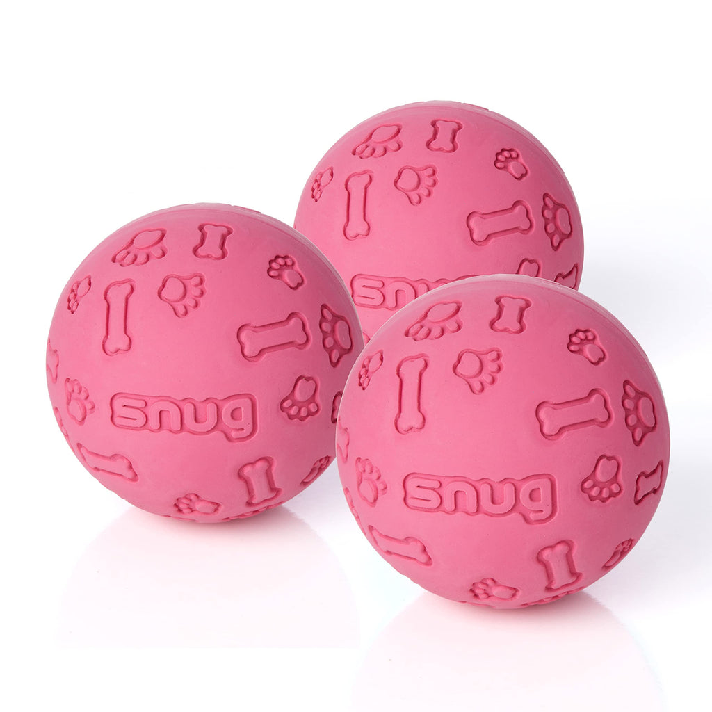 Snug Rubber Dog Balls For Small And Medium Dogs - Tennis Ball Size - Virtually Indestructible (3 Pack - Pink)