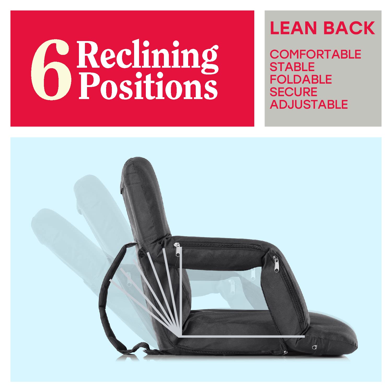 Pop The Original Hot Seat, Dual Heat Stadium Chair With Back Support, Heats Seat And Back, 3 Heat Levels, 5 Pockets, 6 Reclining