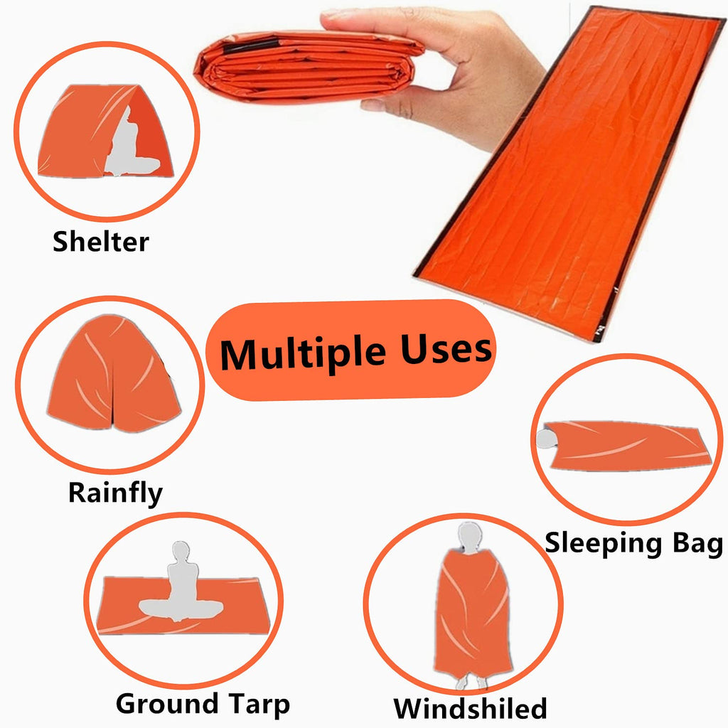 Goldhik 2 Pack Emergency Sleeping Bag, Mylar Emergency Blanket, Waterproof Lightweight Survival Shelter Blanket, Portable Surviv