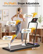 Rjop Walking Pad Treadmill Small With 8% Adjustable Incline And Removable Handle Bar, Compact Under Desk Treadmills For Home Sma