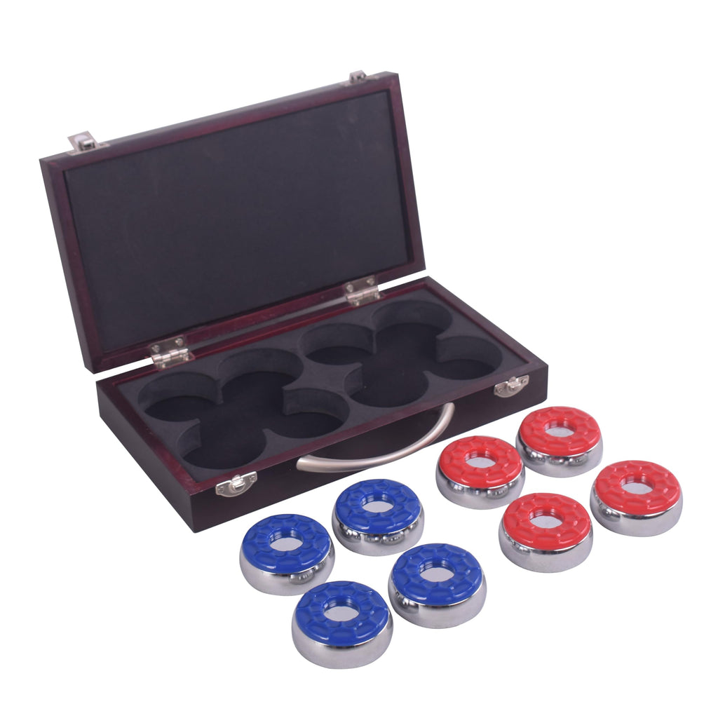 Hathaway Shuffleboard Pucks With Case (Set Of 8), Dark Cherry Finish