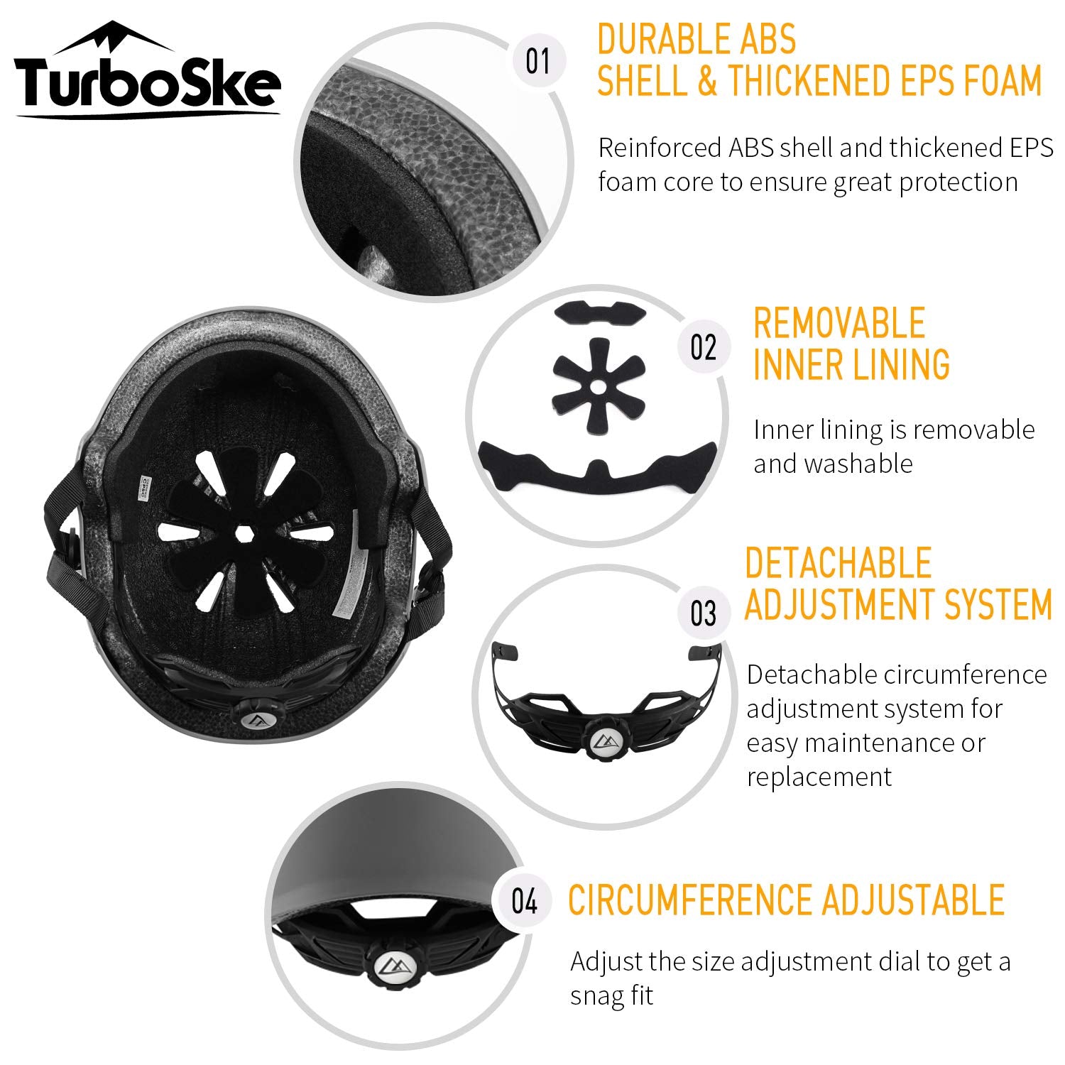 Turboske Skateboard Helmet, Bmx Helmet, Multi-Sport Helmet, Bike Helmet For Kids, Youth, Men, Women (Gray, L/Xl (22.8''-24''))