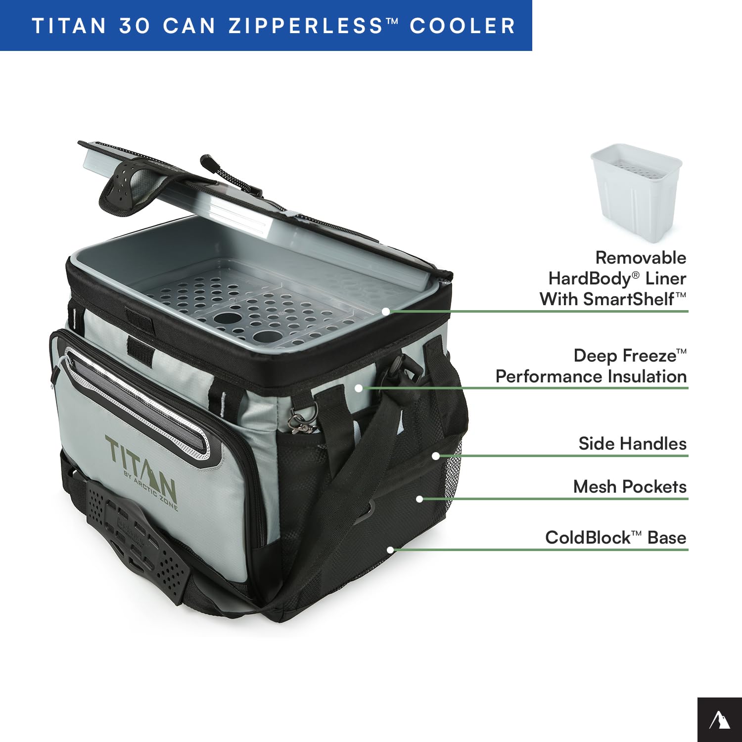 Titan by Arctic Zone 30 Can Zipperless Soft Cooler with HardBody Liner, Seagrass