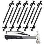 Clarmonde 12-Inch Tent Stakes & Tent Hammer, Heavy Duty Camping Stakes, Forged Steel Tent Pegs Unbreakable And Inflexible, Avail