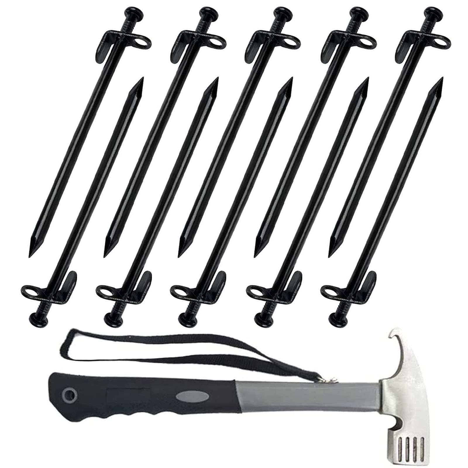 Clarmonde 12-Inch Tent Stakes & Tent Hammer, Heavy Duty Camping Stakes, Forged Steel Tent Pegs Unbreakable And Inflexible, Avail