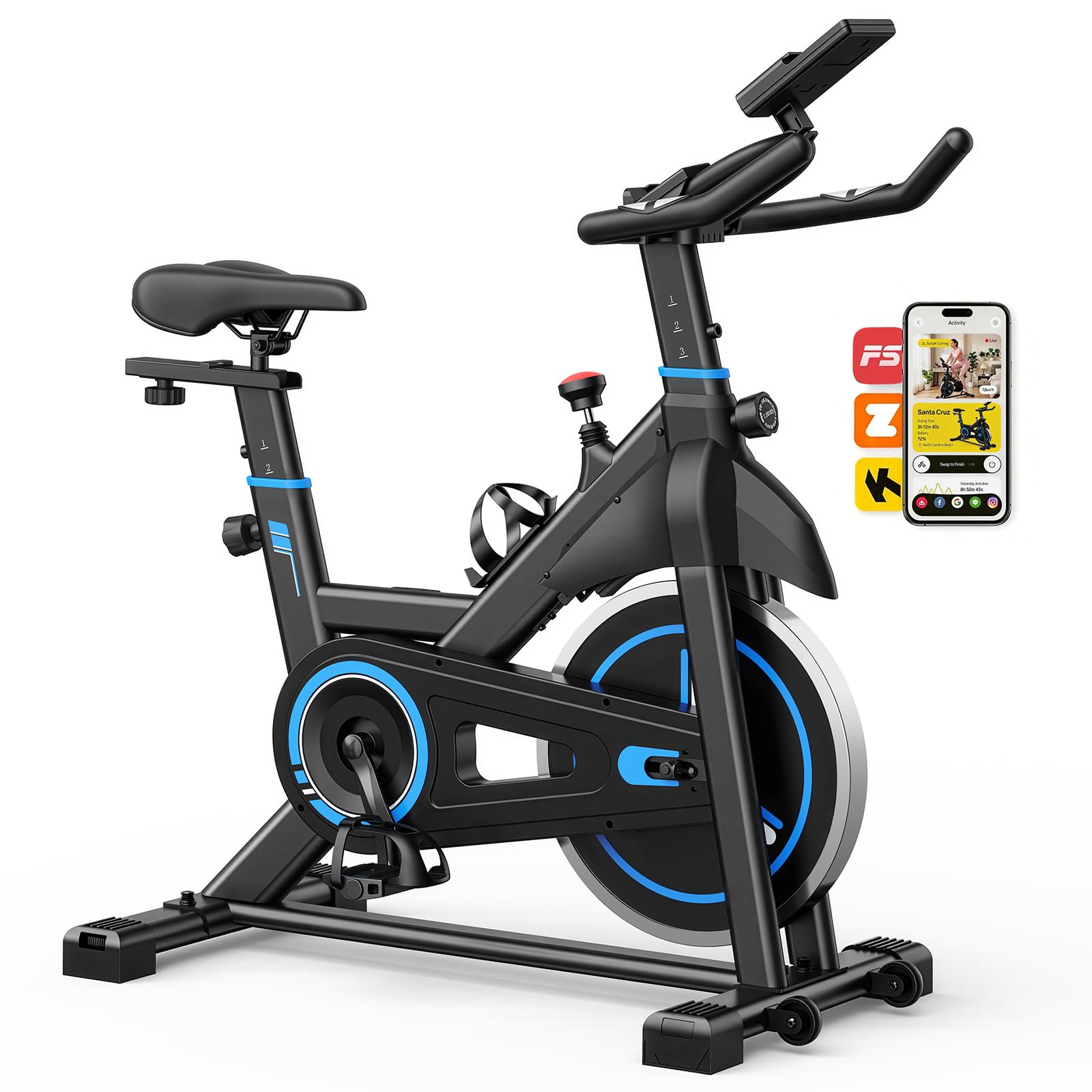 NEWBULIG Stationary Exercise Bike for Home Workouts, Smart App Connectivity & 16-Level Goal-Driven Resistance, Sturdy Indoor Cyc