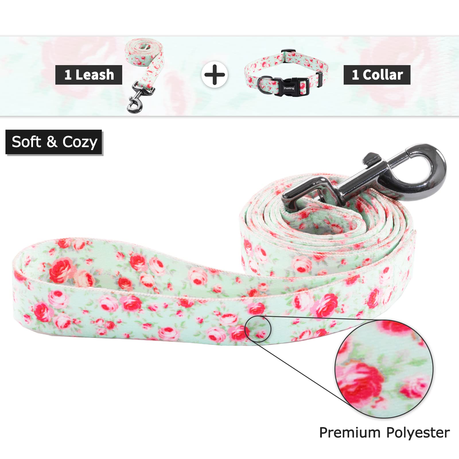 Ihoming Dog Collar And Leash Set For Daily Outdoor Walking Running Training, Floral Greenlake Design For Small Boys Girls Dogs C