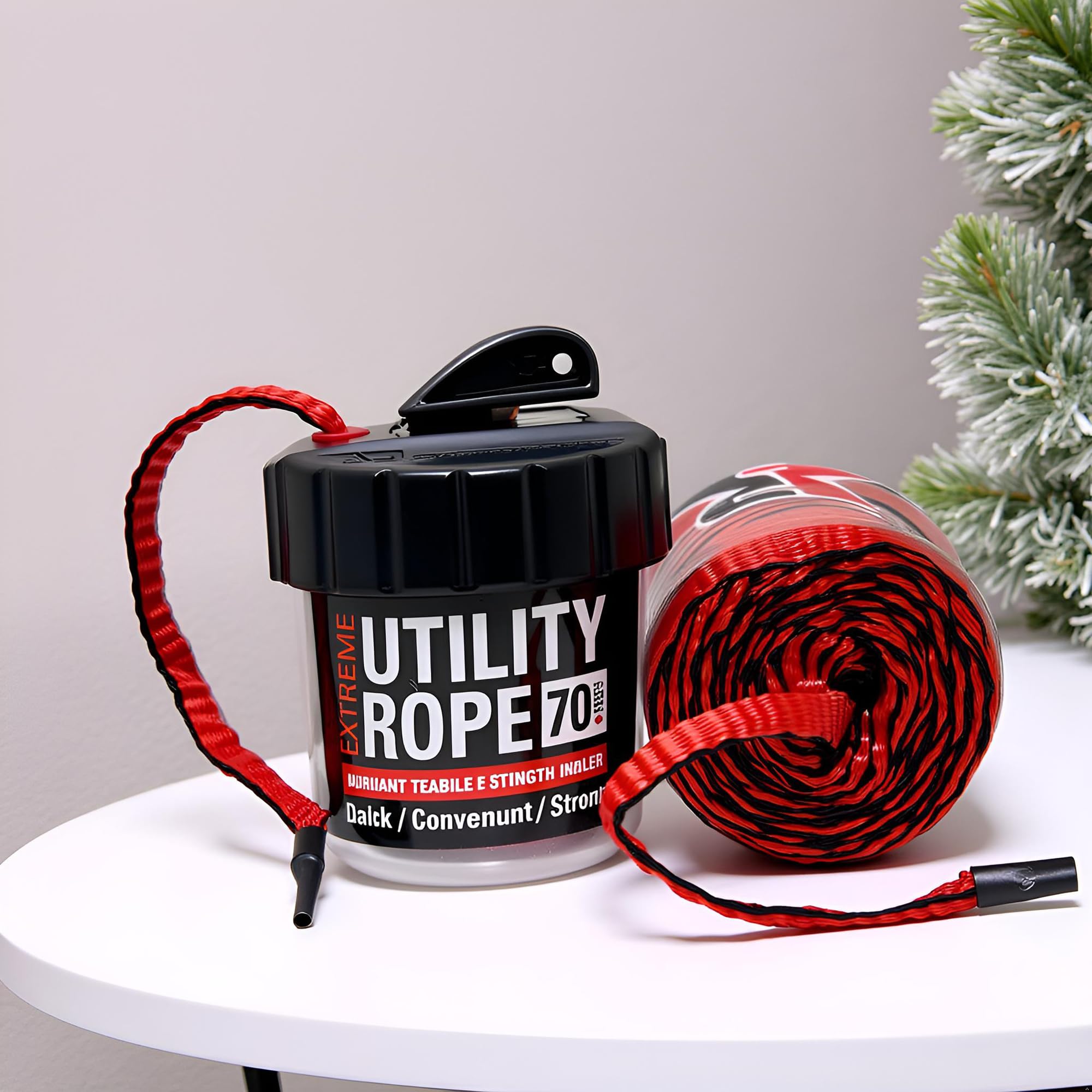 Rapid Rope Canister 70Ft Red Flat Tactical Paracord, Made In Usa, 1100Lb Tested Heavy Duty Poly Rope Test Cord, Non-Tangle Dispe