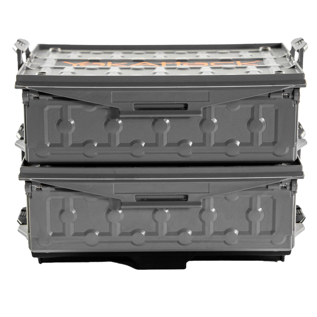 Yakattack Tracpak Battleship Gray Combo Kit - 2 Stackable Kayak Storage Boxes With Quick Release Track Mount Base | Kayak Crate