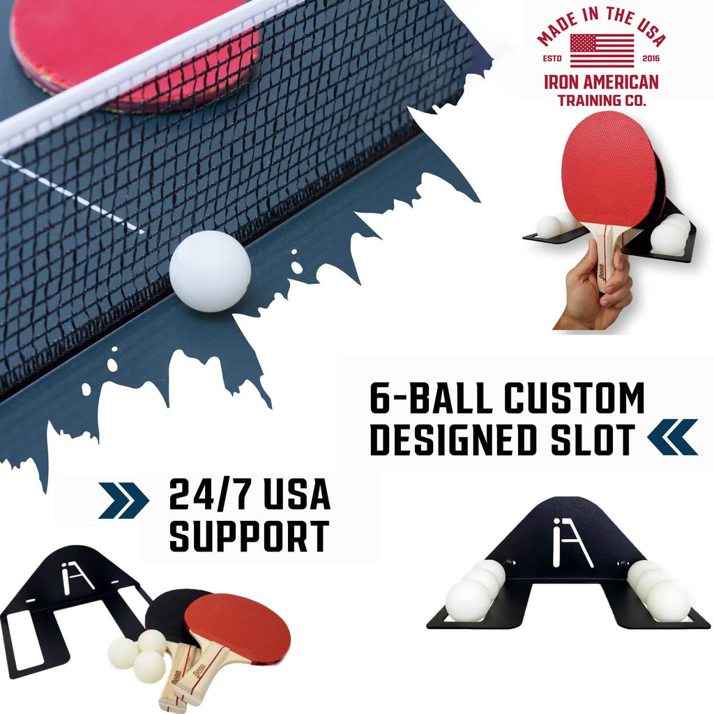 Iron American Elite Ping Pong And Table Tennis Storage Rack, Made In Usa - 1.375 Inch Slot For Balls And 3.25 Inch Slot For Padd