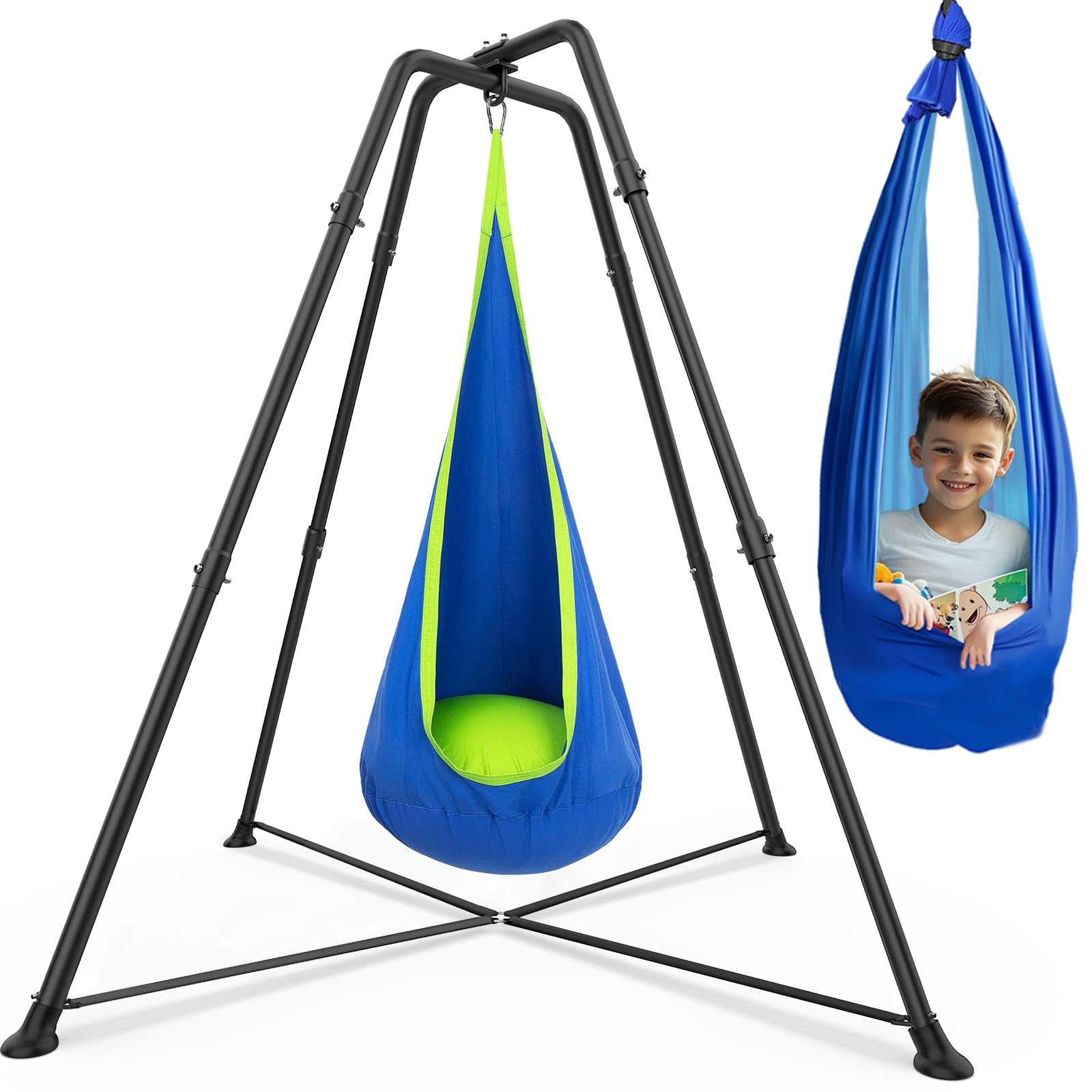 Swing Stand Frame with Sensory Pod Swings and Chair, Sensory Swing Set, X-Shaped Swing Frame, Heavy-Duty Metal Hammock Chair Sta