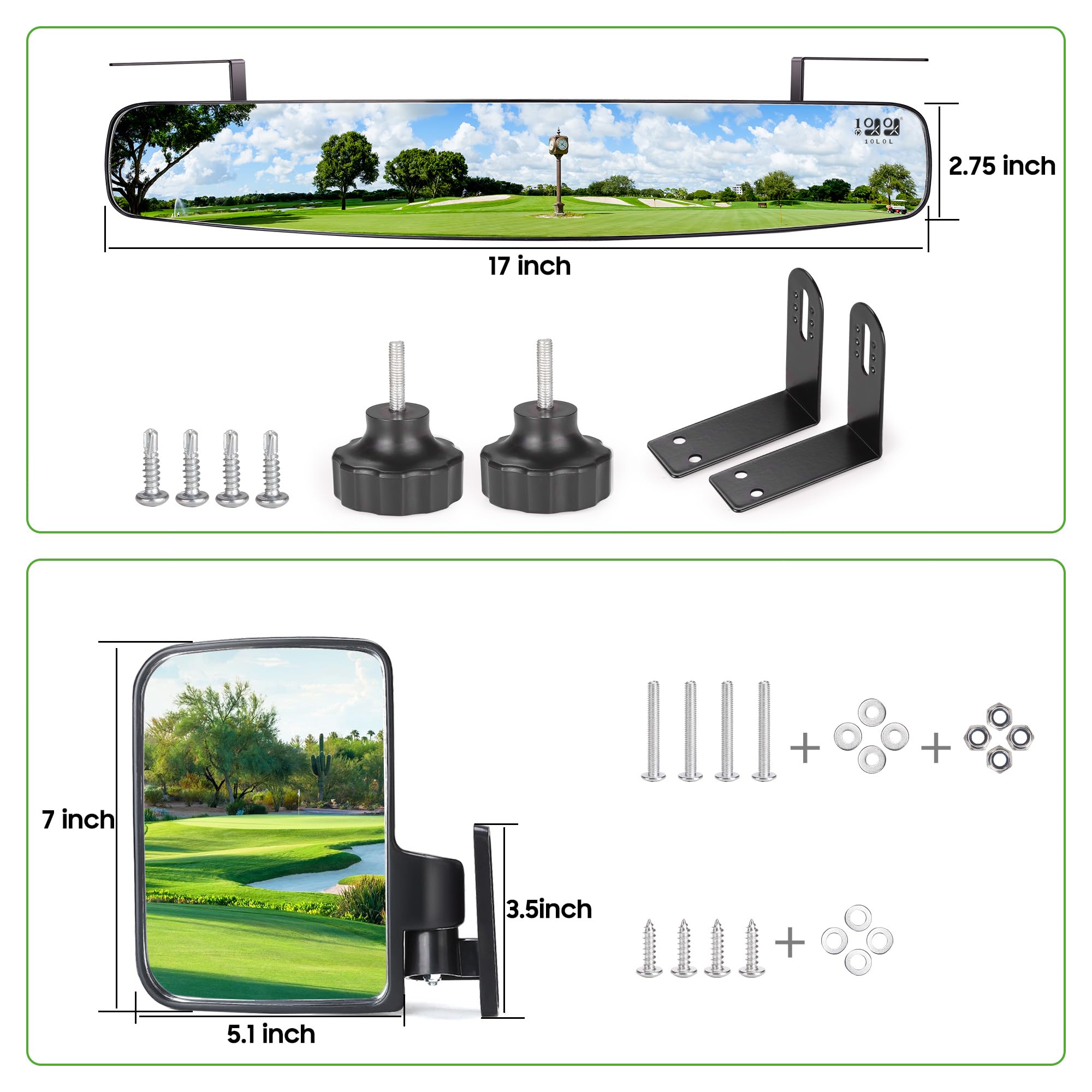 10L0L Newest Golf Cart Mirrors, Folding Side Mirror And Panoramic Rear View Mirror Kit For Yamaha Club Car Ezgo, Eliminate Blind