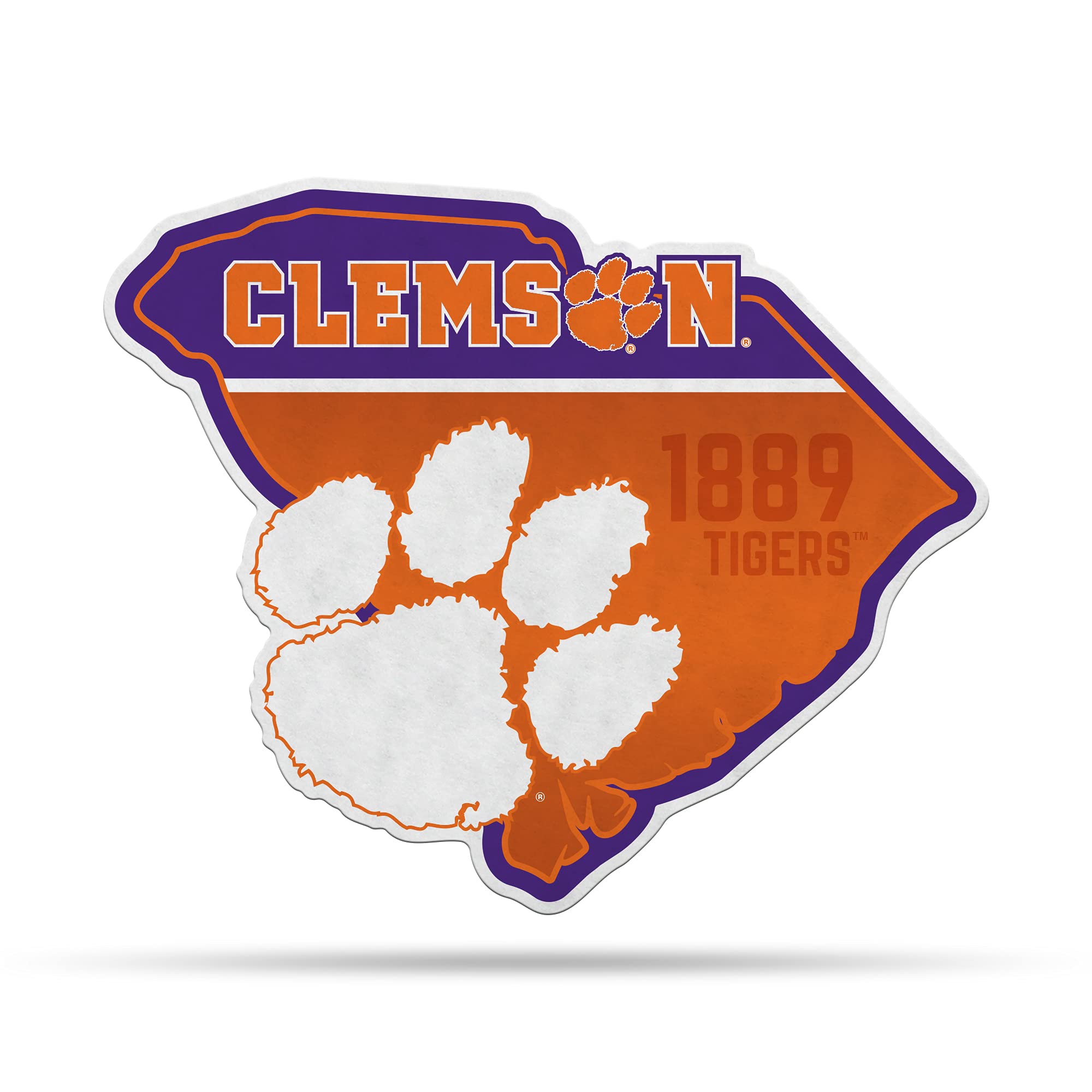 Rico Industries Ncaa Clemson Tigers State Shape Shape Cut Pennant - Home And Living Room D  Cor - Soft Felt Ez To Hang, 18X0.10X