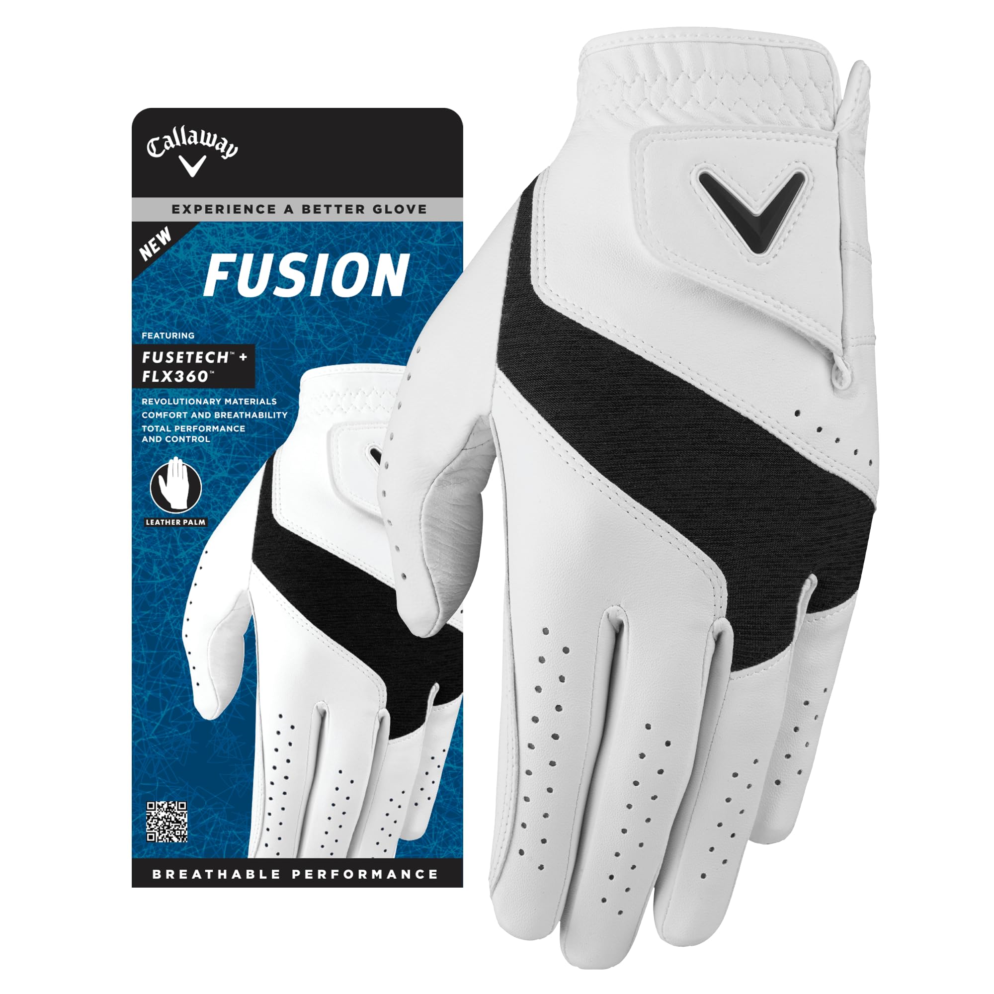 Callaway Golf Fusion Glove (Cadet (Shorter Fingers), Medium, White/Charcoal, Worn On Right Hand)