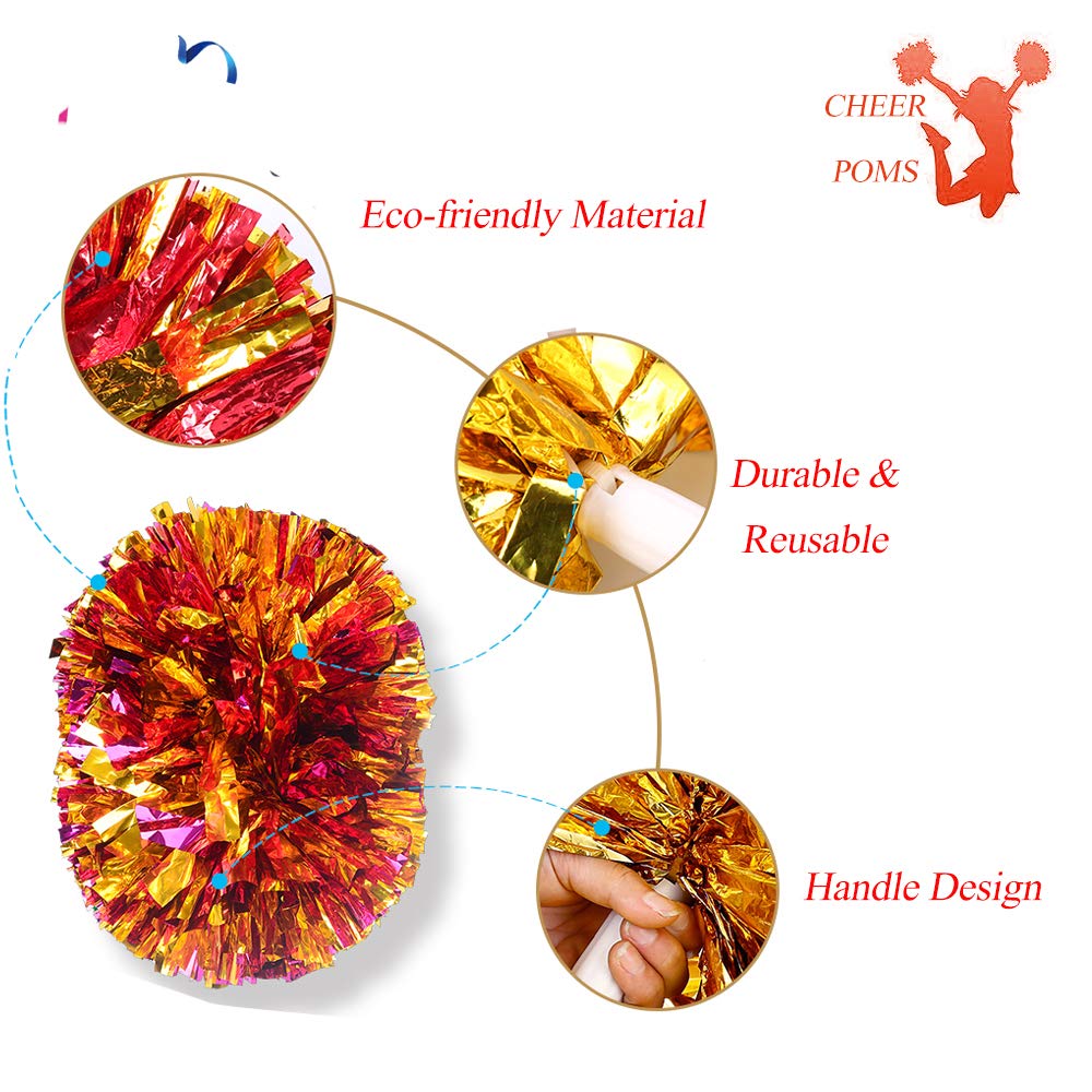 4Pcs Metallic Cheerleading Pom Poms For Kids, Creatiee 2 Pair Cheerleader Cheering Squad Pompoms For Boy Girl School Sports Game