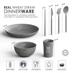 Dinethics Wheatstraw Dinnerware Set For 4 - Dishwasher Microwave Plates For Heating Food - Unbreakable Wheat Straw Plates And Bo