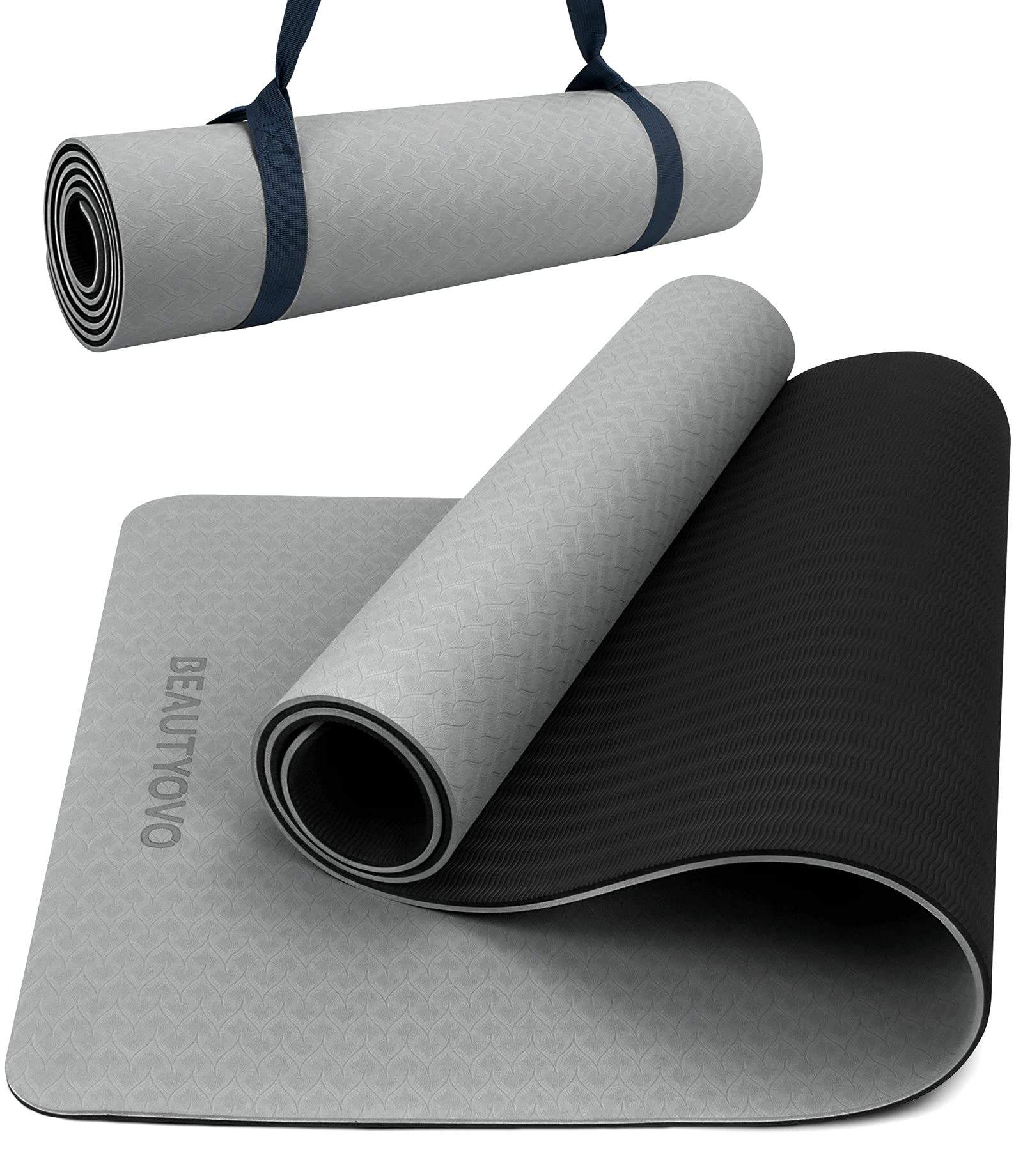Yoga Mat With Strap, 1/3 Inch Extra Thick Yoga Mat Double-Sided Non Slip, Professional Tpe Yoga Mats For Women Men, Workout Mat