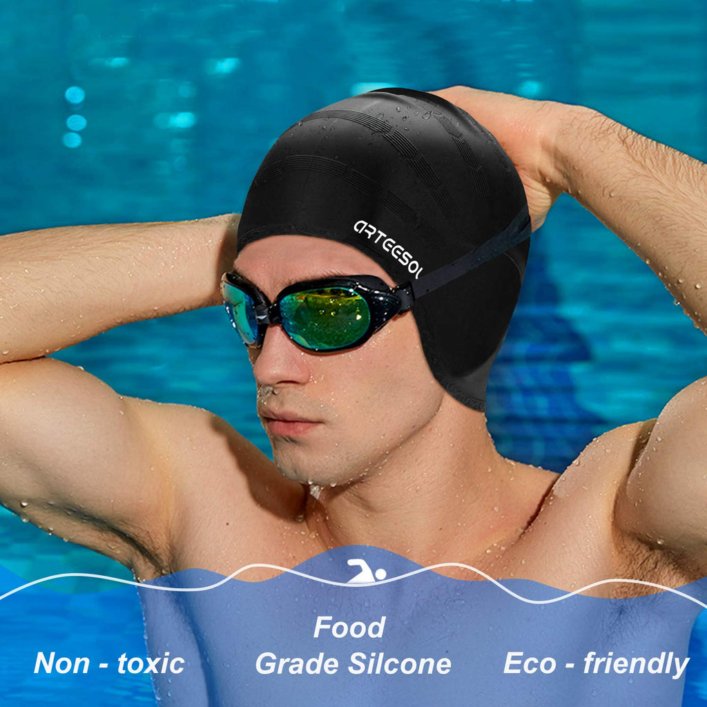 Swimming Cap, Silicone Swim Cap For Women Men, Durable Non-Slip Waterproof Swim Cap Protect Ears, Long Hair For Adults, Older Ki