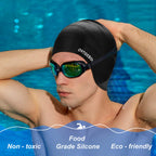 Swimming Cap, Silicone Swim Cap For Women Men, Durable Non-Slip Waterproof Swim Cap Protect Ears, Long Hair For Adults, Older Ki