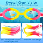 Cooloo Kids Goggles For Swimming For Age 3-15, 2 Pack Kids Swim Goggles With Nose Cover, No Leaking, Anti-Fog, Waterproof, Pink+