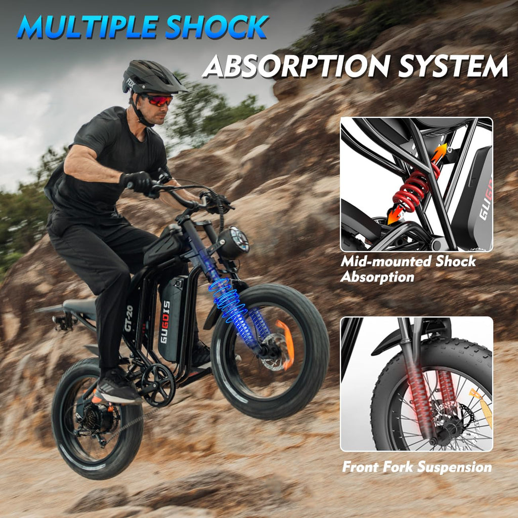GugoIs Electric Bike for Adults,1000W,32 MPH,48V-15.6AH Battery,Max 25-45 Miles Electric Motorcycle,20 Fat Tire Dirt Bike, SHM 7