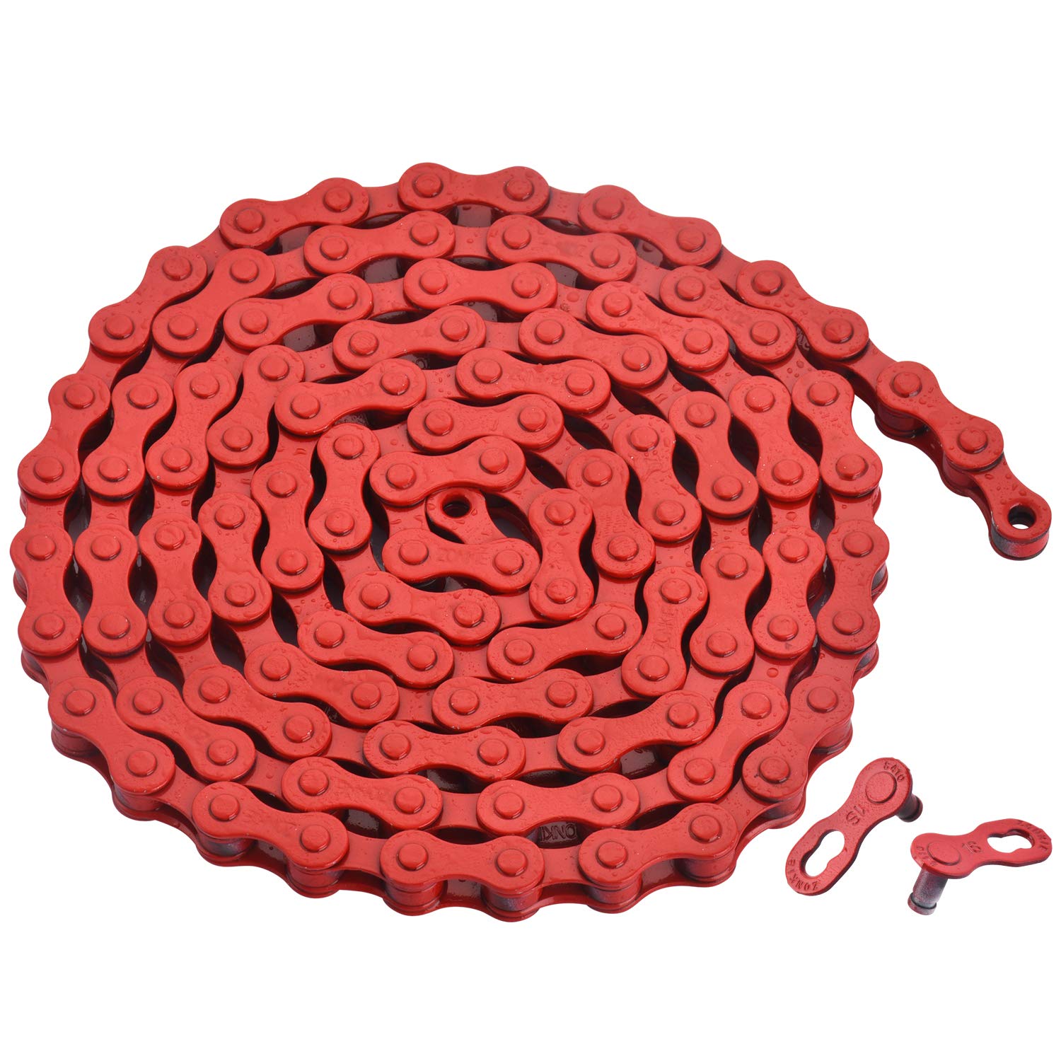 Zonkie Single-Speed Bicycle Chain 1/2 X 1/8 Inch 116 Links (Red, 1/2'' 1/8'' 116 Links)